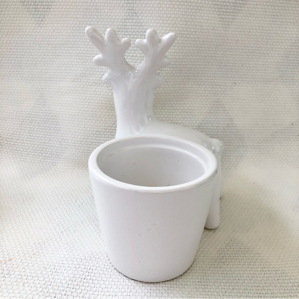 White Ceramic Reindeer Planter Christmas Holiday winter tea light plants NWT - Picture 3 of 6